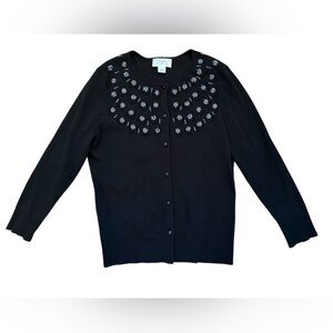 Loft womens black‎ cardigan holiday sweater party bead embellishment size XS